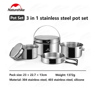 3 in 1 stainless steel pot set